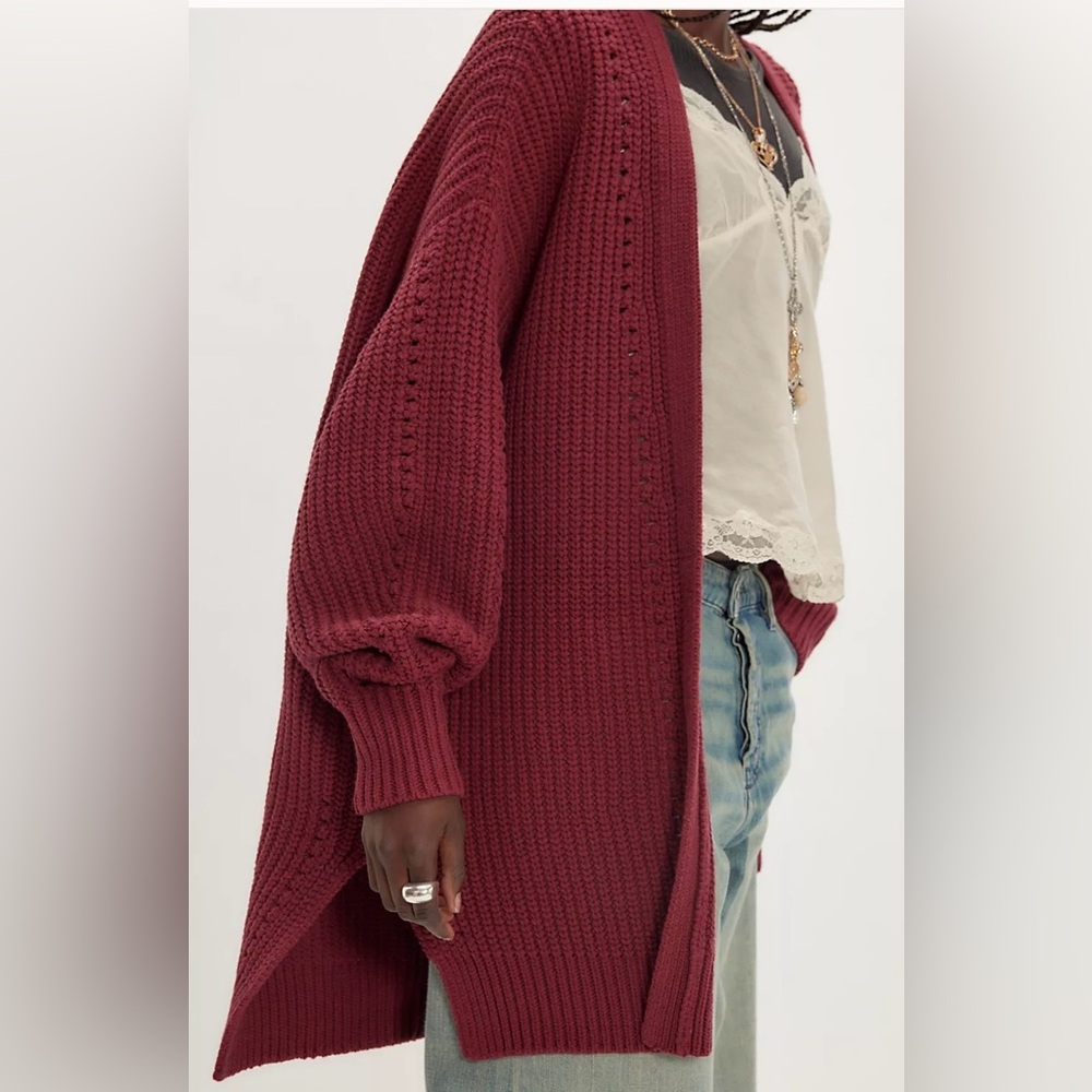 FREE PEOPLE  NIGHTINGALE CARDI, CABERNET, XL, NWOT. - Picture 2 of 13